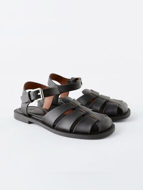 NWT Zara Classic Black Leather Fisherman Sandals